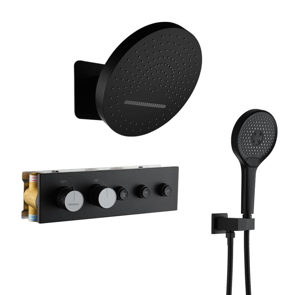 3-Spray 16 in. Fixed and Handheld Shower Head Wall Mount 2.5 GPM Thermostatic Dual Shower Head in Matte Black price history on PriceWatchPro