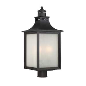 Monte Grande 10 in. W x 23.75 in. H 3-Light English Bronze Hardwired Outdoor Deck Post Light with Seeded Glass Panes