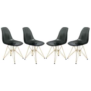 Cresco Modern Plastic Molded Dining Side Chair with Eiffel Gold Legs Transparent Black (Set of 4)