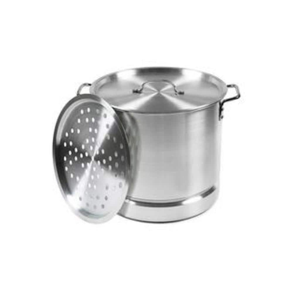 40 Quart Aluminum Steamer Pot with Rack Tamale Party Seafood Big Cooking,  Silver