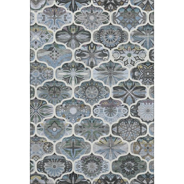 Mayfield Premium Machine Washable Abstract AMF2257 Blue 10 ft. x 14 ft. Area Rug