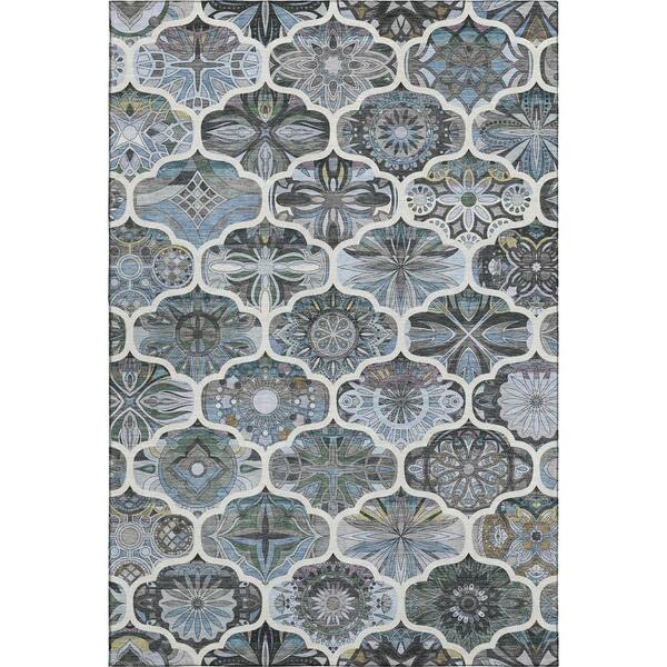 Mayfield Premium Machine Washable Abstract AMF2257 Blue 5 ft. x 7 ft. 6 in. Area Rug