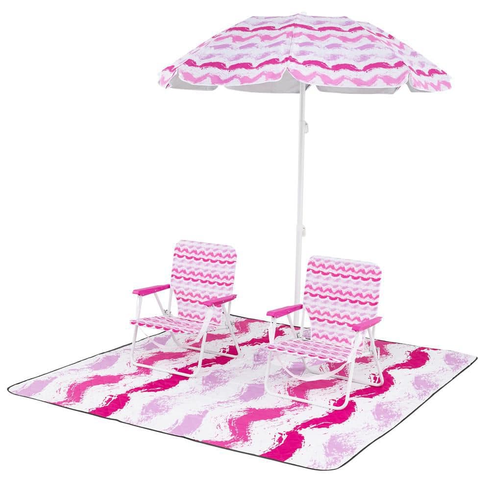 4 Pieces Beach Umbrella Set Outdoor Parasol Set w/2 Chairs & 1 Blanket Pink price history on PriceWatchPro