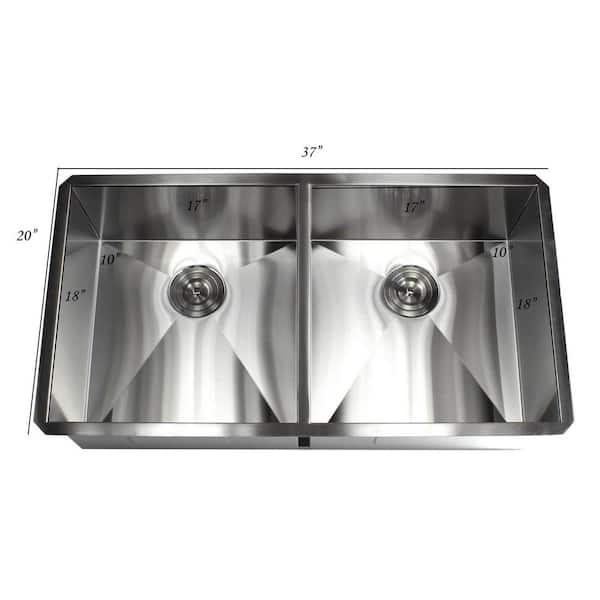 Serene Valley Stainless Steel 36 in. Double Bowl Drop-In or Undermount Kitchen Sink with Thin Divider, Silver