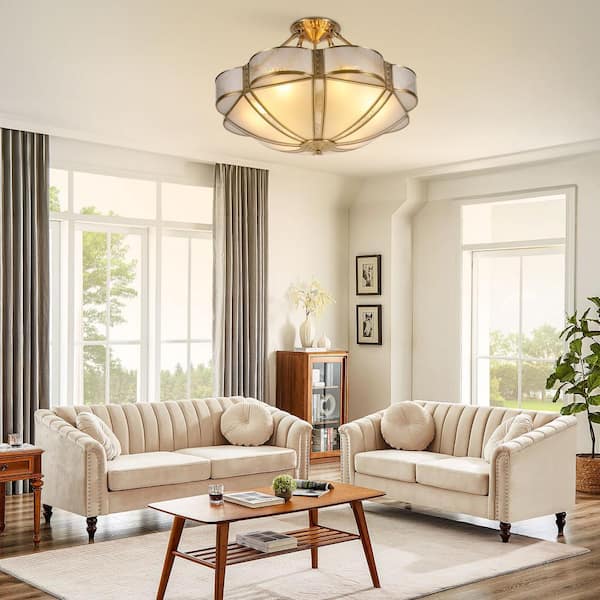 OUKANING 23.62 in. 6-Light Gold Retro Flower-Shaped Semi-Flush