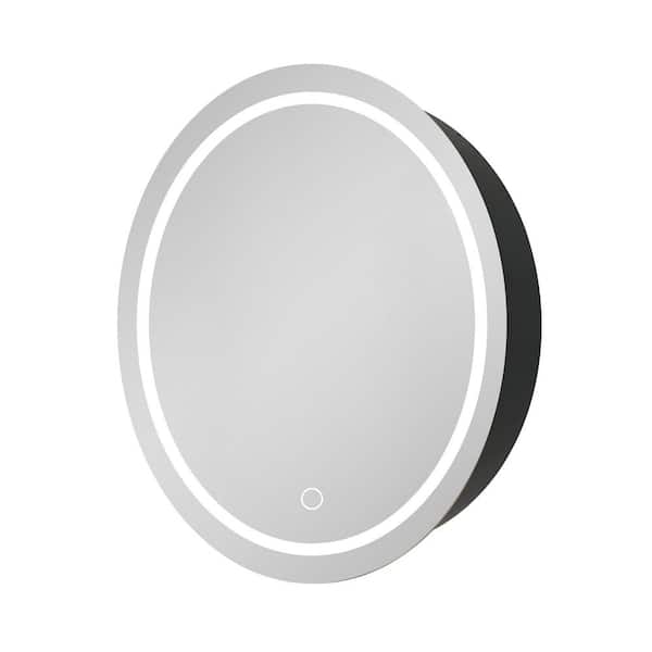 WELLFOR 26-in x 26-in Lighted LED Fog Free Surface Mount Silver Mirrored Round Medicine Cabinet