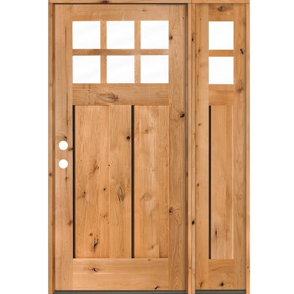 Krosswood Doors 50 in. x 80 in. Craftsman Alder 3-Panel Right-Hand 6-Lite Clear Glass Clear Wood Prehung Front Door/Right Sidelite