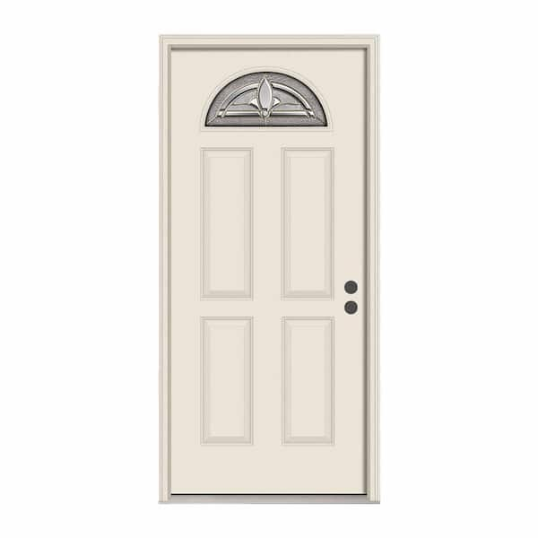 JELD-WEN 36 in. x 80 in. Fan Lite Blakely Primed Steel Prehung Left-Hand Inswing Front Door w/Nickel Caming and Brickmould