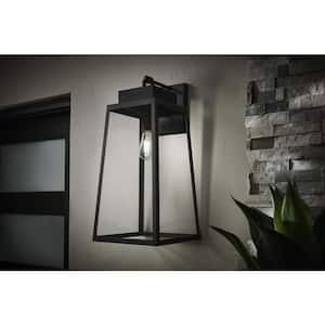 Corbin Extra Large 25 in. Modern 1-Light Black Hardwired Tapered Outdoor Wall Lantern Sconce Light with Clear Glass