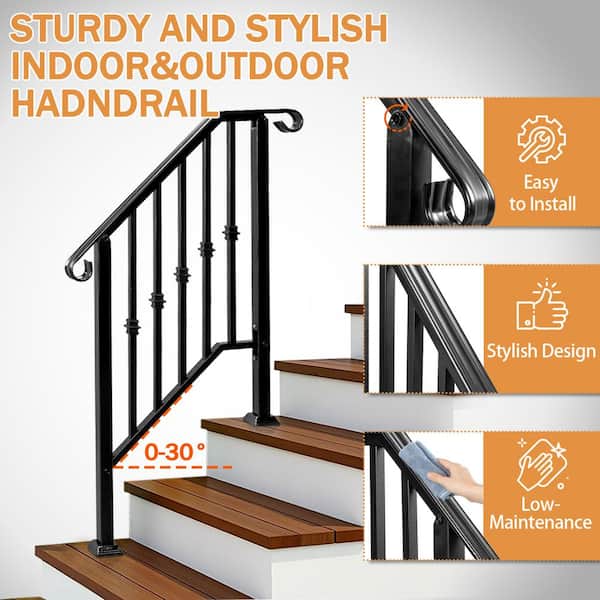 Angel Sar 28 in. H x 46.5 in. W Black Metal Stair Railing Kit with Balusters 9 Railings