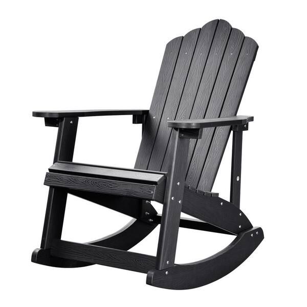 HOOOWOOO Acadia Black Outdoor Durable Plastic Rocking Adirondack Chair