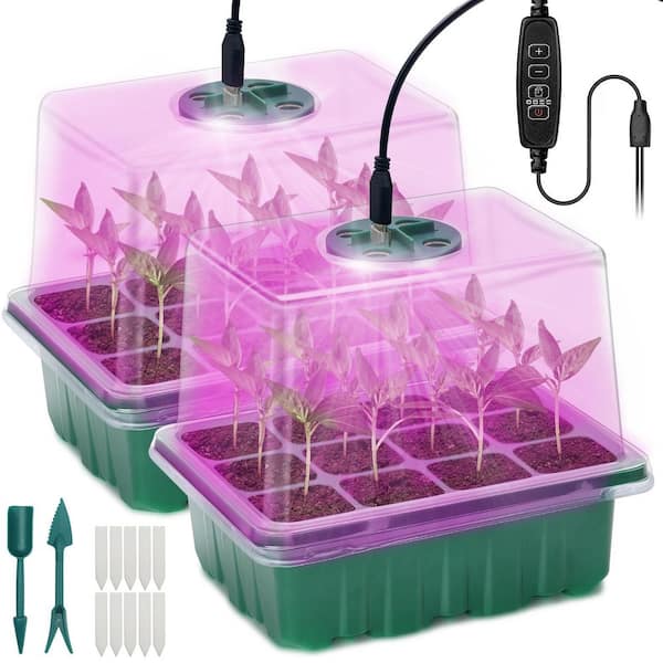 Seed Starter Trays with Humidity Dome, Indoor Mini Greenhouse Propagation Station for Seed Germination 2-Pack