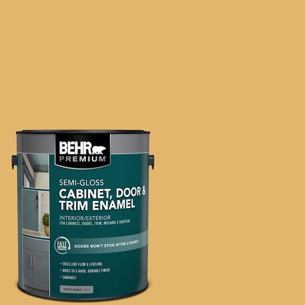 BEHR PREMIUM 1 gal. #M290-5 English Custard Semi-Gloss Enamel Interior/Exterior Cabinet, Door & Trim Paint