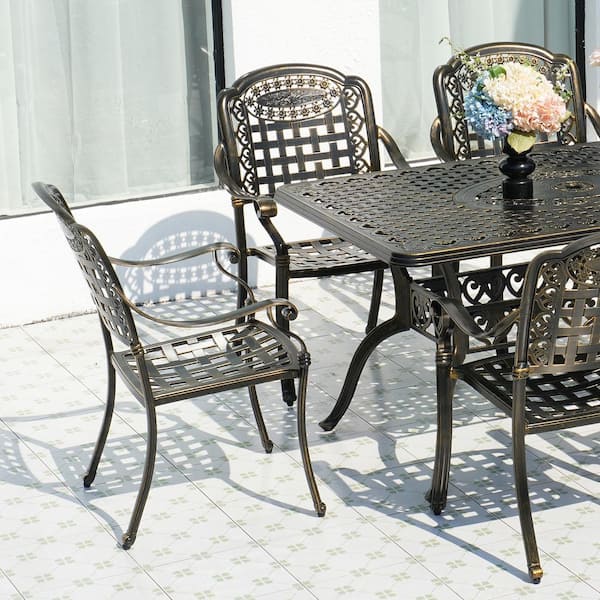 Bronze Cast Aluminum Patio Dining Chair for Deck Lawn Garden (Set of 2)