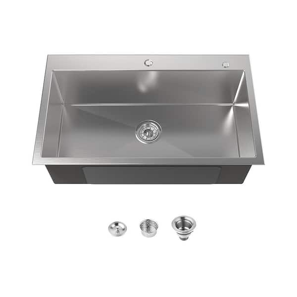 32 in. Drop-In Single Bowl 20-Gauge Stainless Steel Workstation Kitchen Sink, with US Standard Drain and Hook