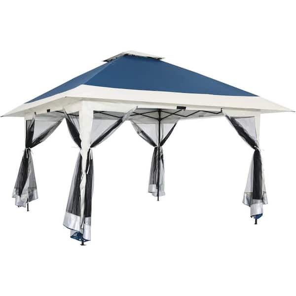 Unbranded 13 ft. x 13 ft. Ropes Navy Instant Pop Up Gazebo Canopy Tent Shelter with Zippered Mesh Mosquito Netting