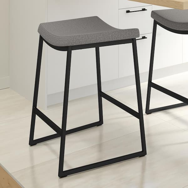 David 30.25 in. Silver Grey Polyester/Black Metal Bar Stool