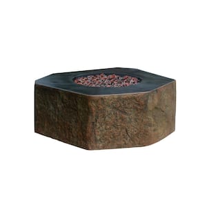 Columbia 42 in. x 42 in. x 16 in. Hexagon Concrete Natural Gas Fire Pit Table in Brown