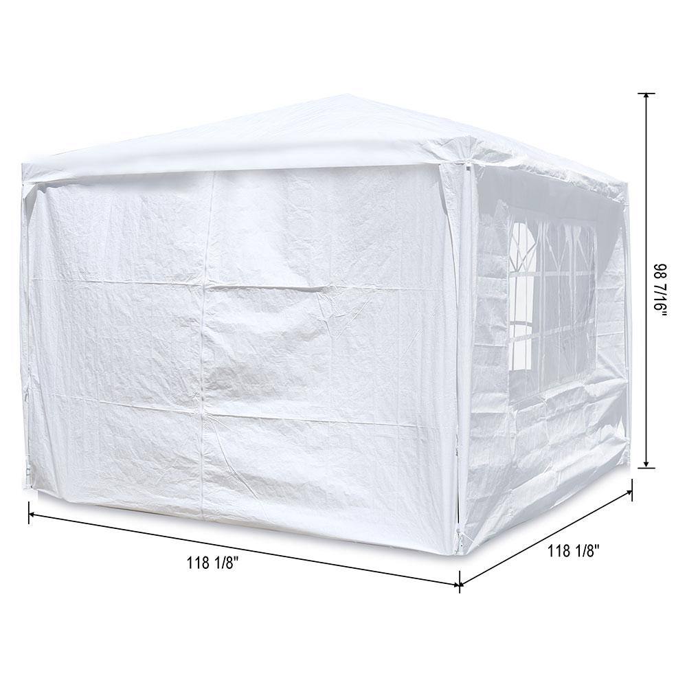 10x10 White Metal Pop-Up Gazebo with Removable Walls