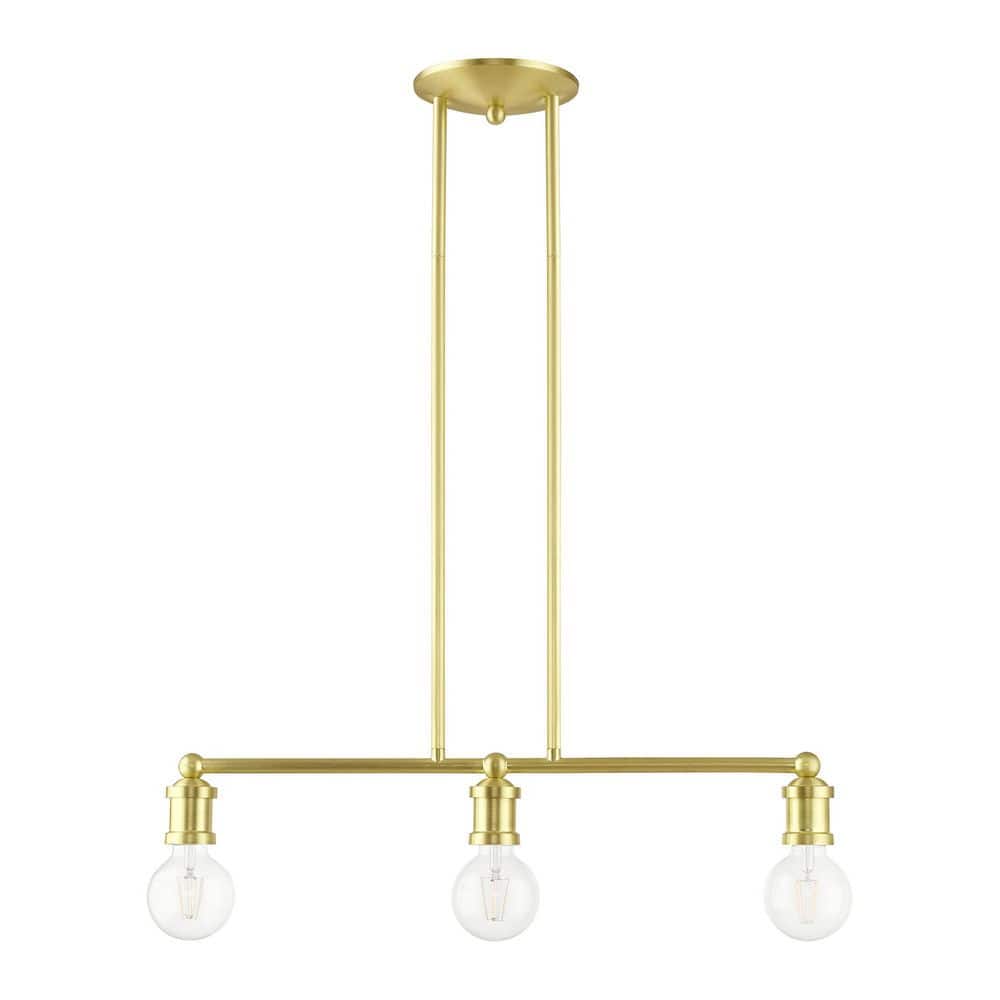 Lansdale Satin Brass 3-Light Linear Chandelier with Exposed Bulbs
