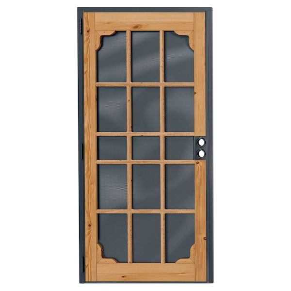 36 in. x 80 in. Universal/Reversible Painted, Prehung Bronze Iron Door, Brown Trim Finish Security Door without Handle