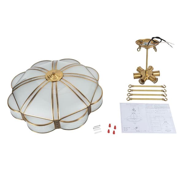 OUKANING 23.62 in. 6-Light Gold Retro Flower-Shaped Semi-Flush
