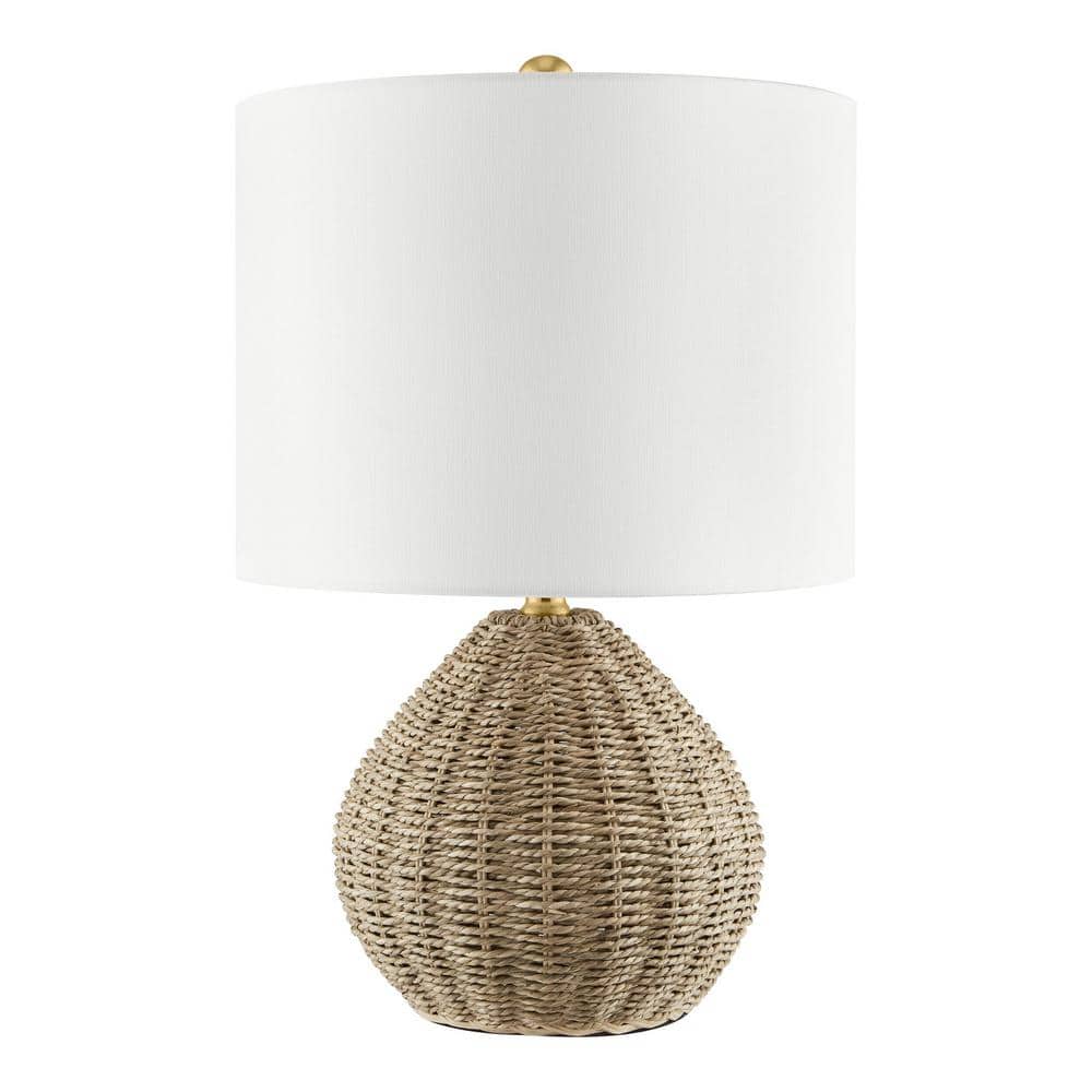 Hampton Bay Glenwood 20 in. Round Brown/Brass Gold Rattan Table Lamp