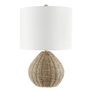 Glenwood 20 in. Round Brown/Brass Gold Rattan Table Lamp