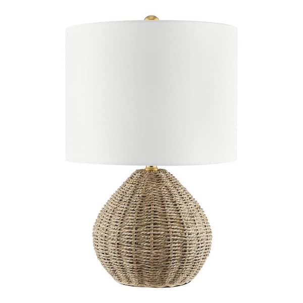 Glenwood 20 in. Round Brown/Brass Gold Rattan Table Lamp