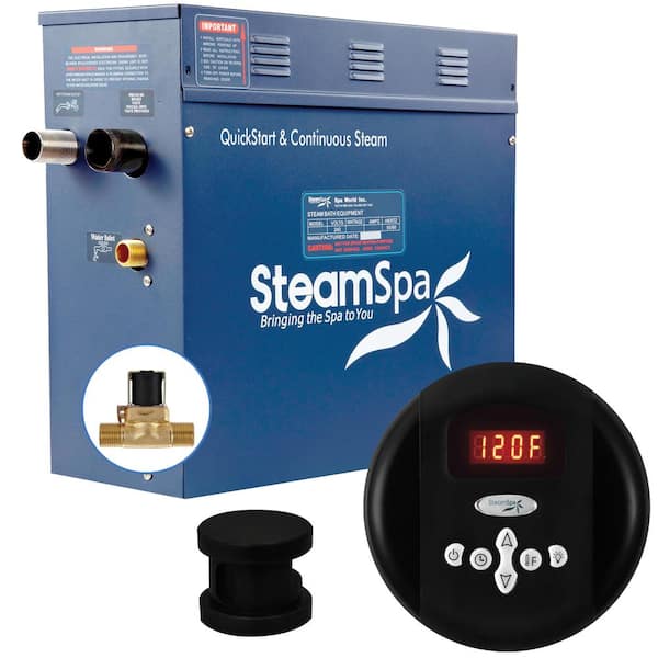 SteamSpa Oasis 6kW QuickStart Acu-Steam Bath Generator Package with Built-In Auto Drain in Matte Black