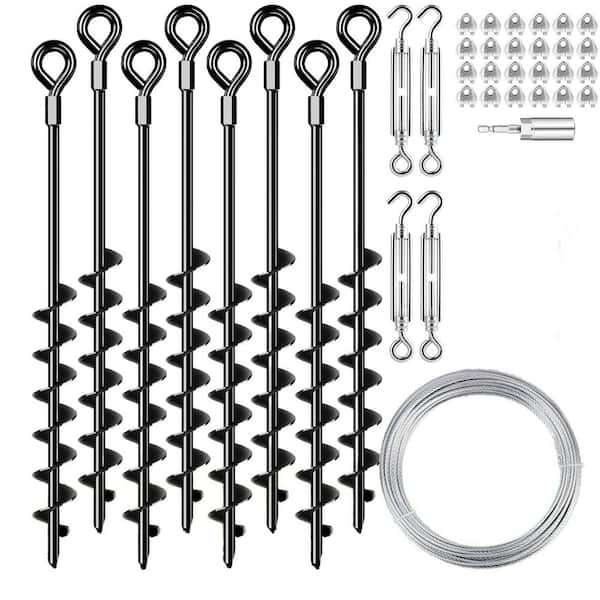 8 Pack 27 in. Ground Anchors Heavy Duty Shed Anchors Kit w/ 3/16 in. Galvanized Cable for Sheds Canopy Gazebo Trampoline