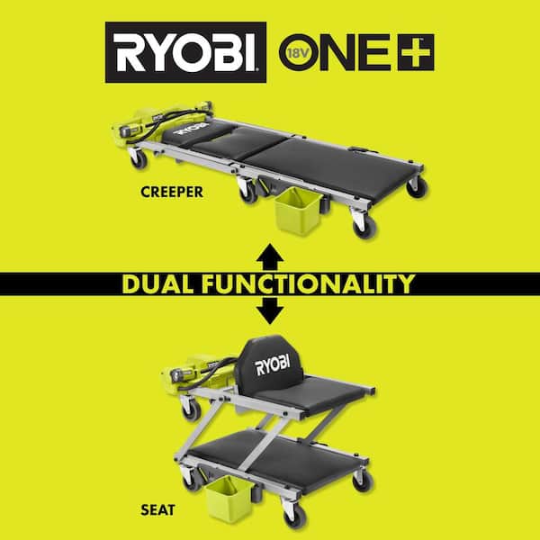RYOBI - ONE+ 18V Cordless Automotive Dual Function 400 lb. Capacity, 800 Lumen Lighted Mechanic Garage Creeper Seat (Tool Only)
