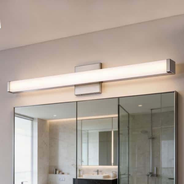 30 in. Brushed Nickel Modern 20W 3000K Integrated LED Bathroom Vanity Light Bar with Acrylic Shade for Washroom