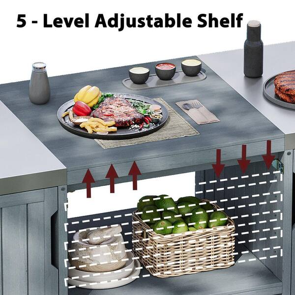 Grey Blue Stainless Steel Large 66.5 in. W Outdoor Kitchen Island