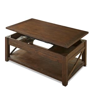 Lenka 48 in. Mocha Rectangle Wood Coffee Table with Lift top, storage and casters