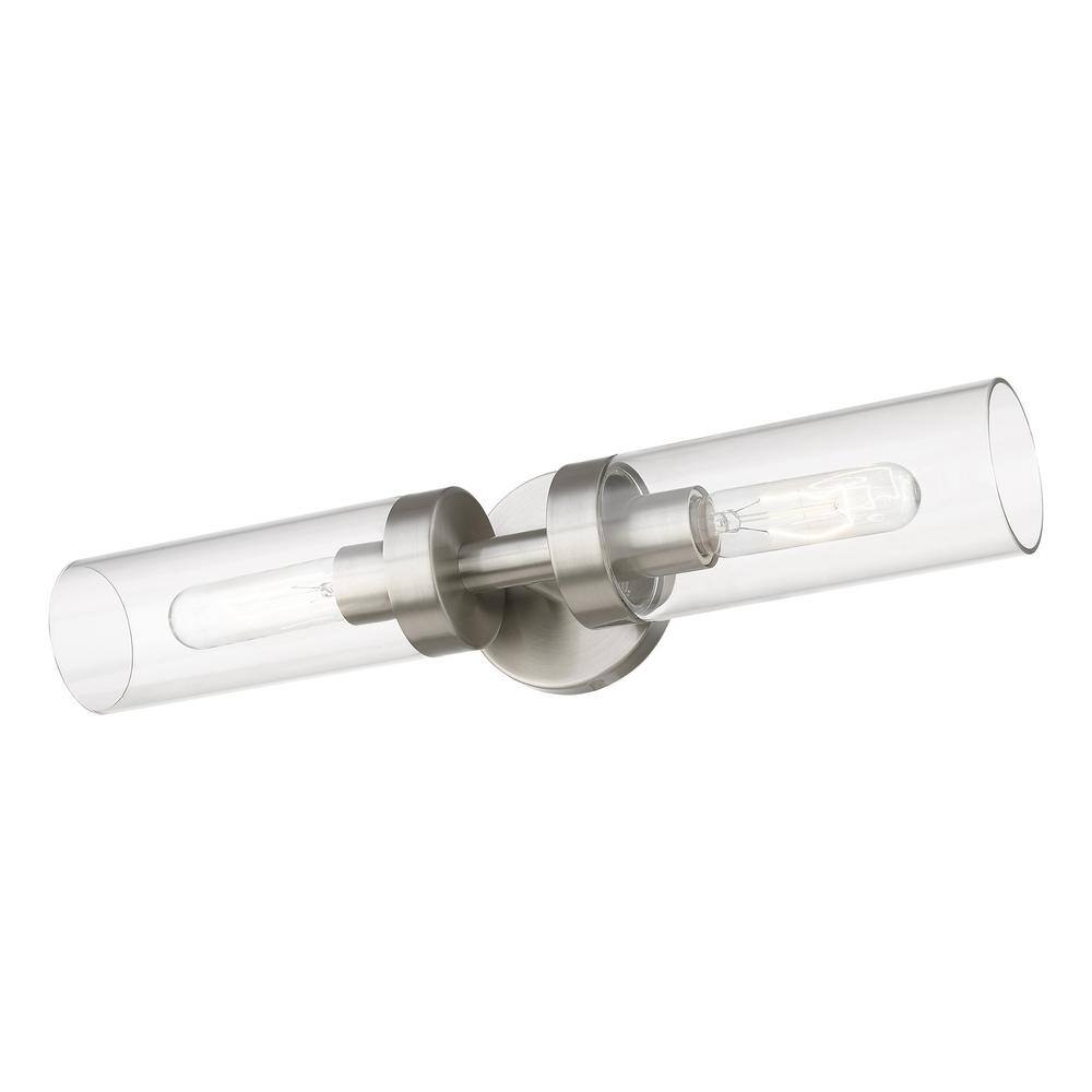 Ludlow Minimalist Brushed Nickel 2-Light Vanity with Clear Glass Shades