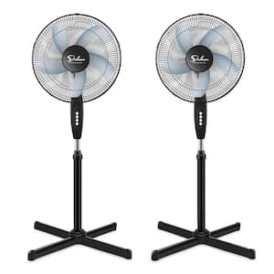 16 in. 3 fan speeds Pedestal Stand Floor Fan in Black with Oscillating Head and Adjustable Height, 2-Pack
