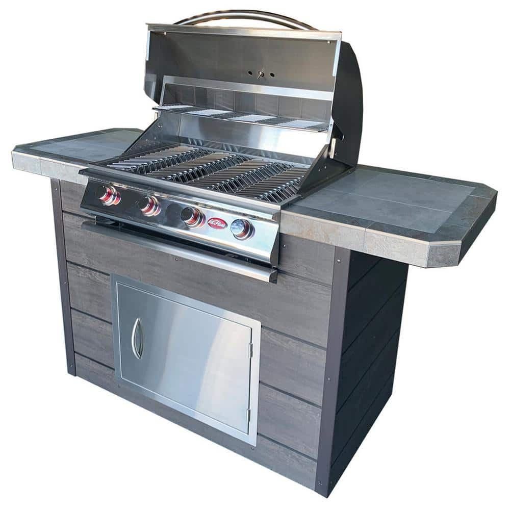 Cal Flame 6 ft. Synthetic Wood and Tile Grill Island with 4-Burner Gas ...