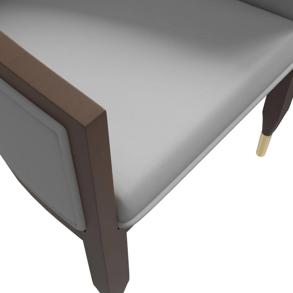 Light Grey Leather Upholstered Arm Chair with Wood Frame