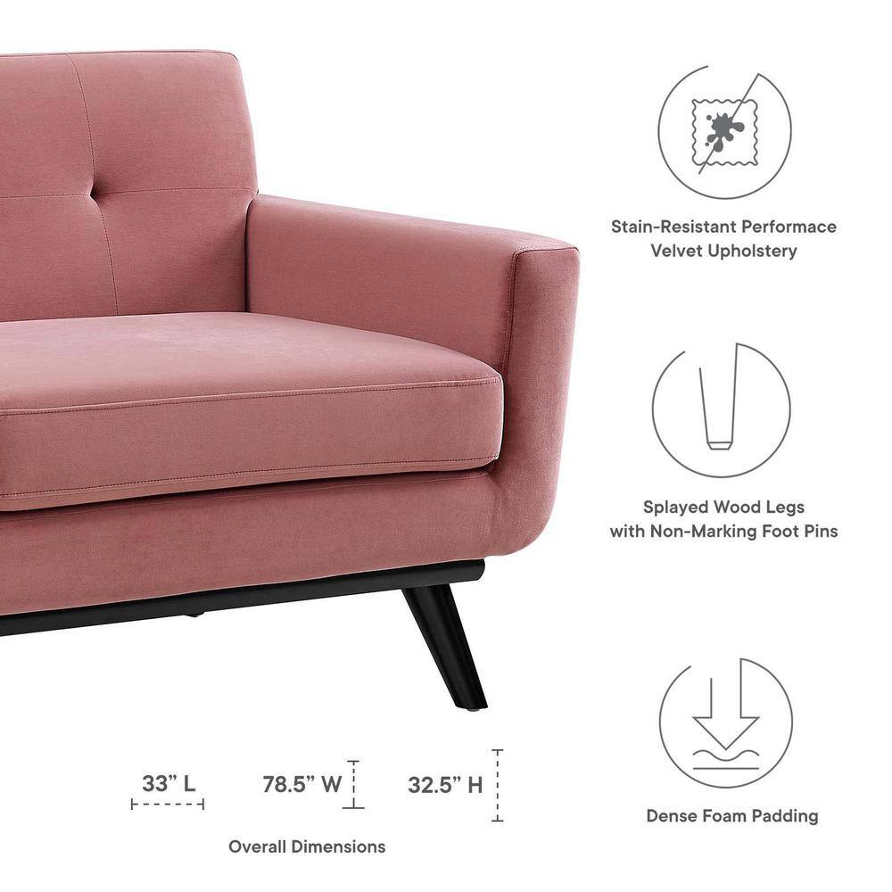 Dusty Rose Velvet Tufted Loveseat with Track Arms and Wood Legs