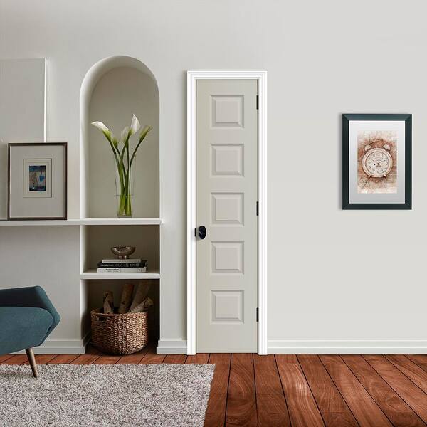 JELD-WEN 18 in. x 80 in. Rockport 5-Panel Light Gray Painted