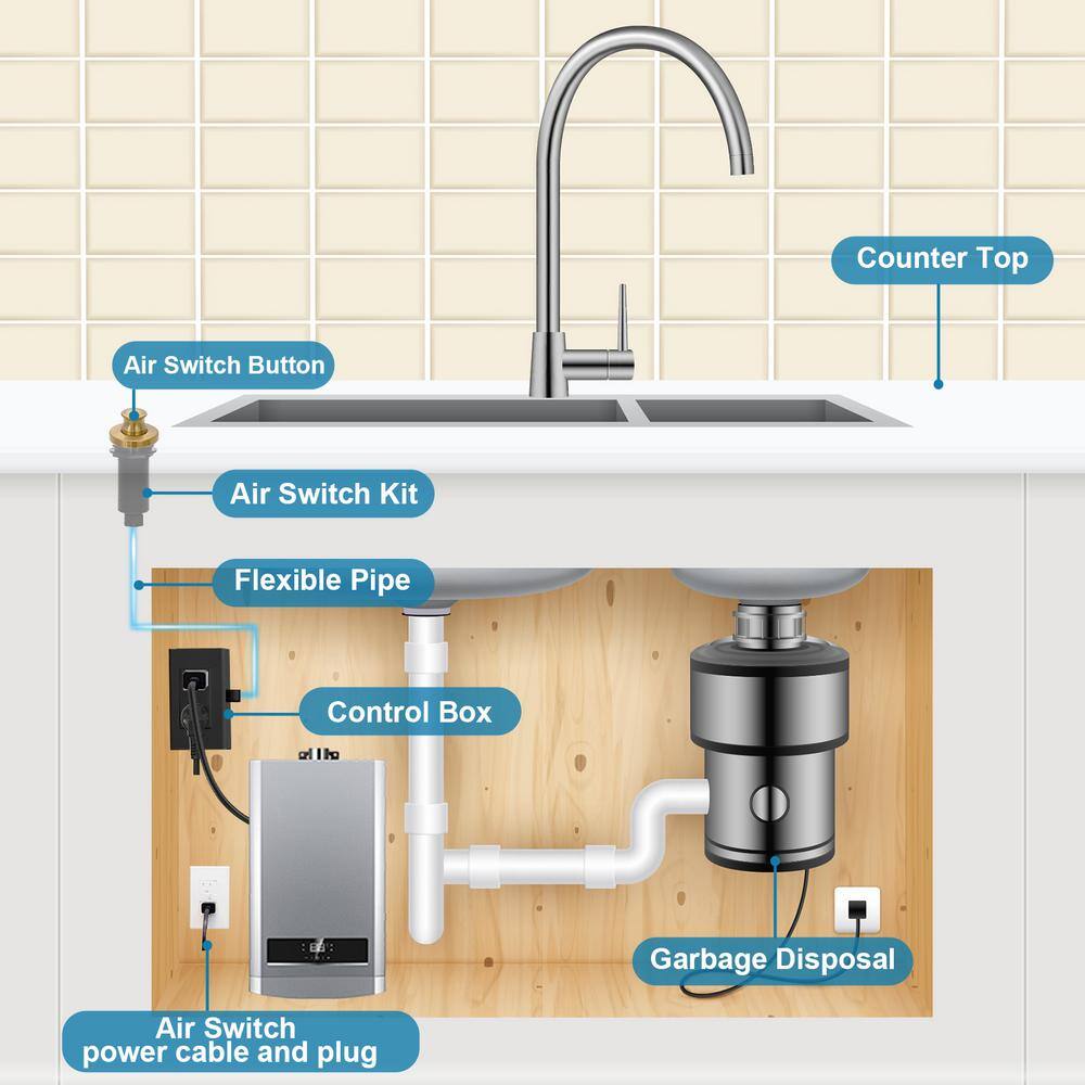 Brushed Gold Garbage Disposal Air Switch Kit with Air Hose