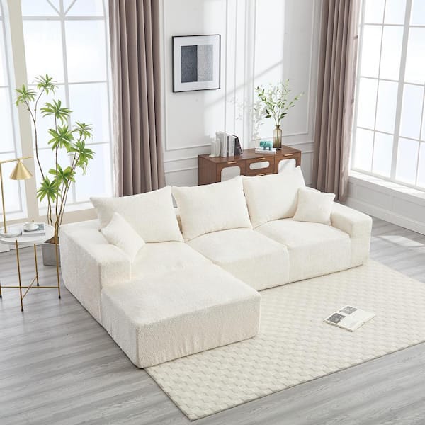 108 in. Square Arm 4-Piece L Shaped Chenille Modern Sectional Sofa in Beige with Deep Seat Upholstered Sectional Couch