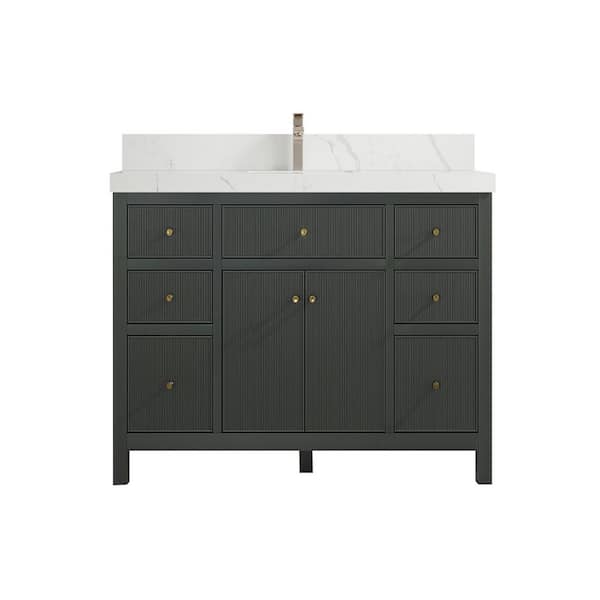Willow Collections Sonoma 60 in. W x 22 in. D x 36 in. H Single Sink Bath Vanity in Dark Green with 2 in Calacatta Laza Quartz Vanity Top