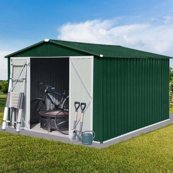 Metal garden sheds 10ftx8ft outdoor storage sheds Green + White