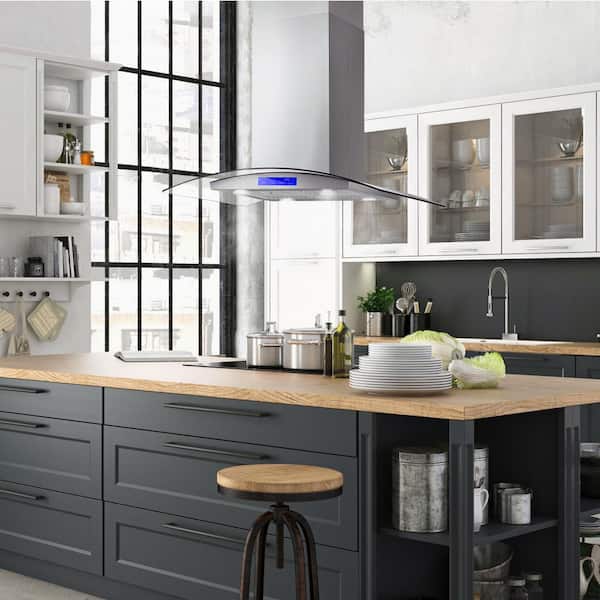 36 in. Lumin Collection 380 CFM Ducted Island Range Hood, Soft Touch Controls, LED Lights, Stainless Steel