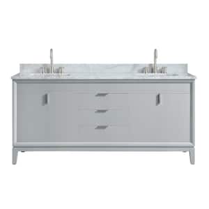Emma 73 in. W x 22 in. D x 35 in. H Bath Vanity in Dove Gray with Marble Vanity Top in Carrara White with Basins