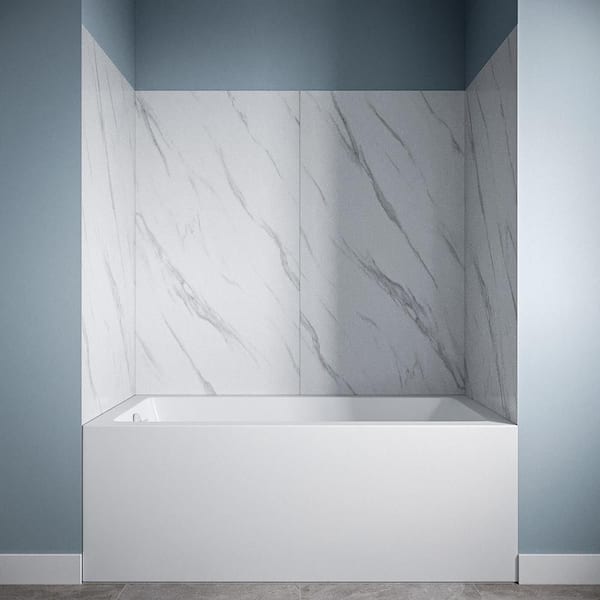 DSH-1860-211 30 in. L x 60 in. W x 60 in. H 4-Piece Glue-Up Alcove Bathtub Surround in White Marble Finish