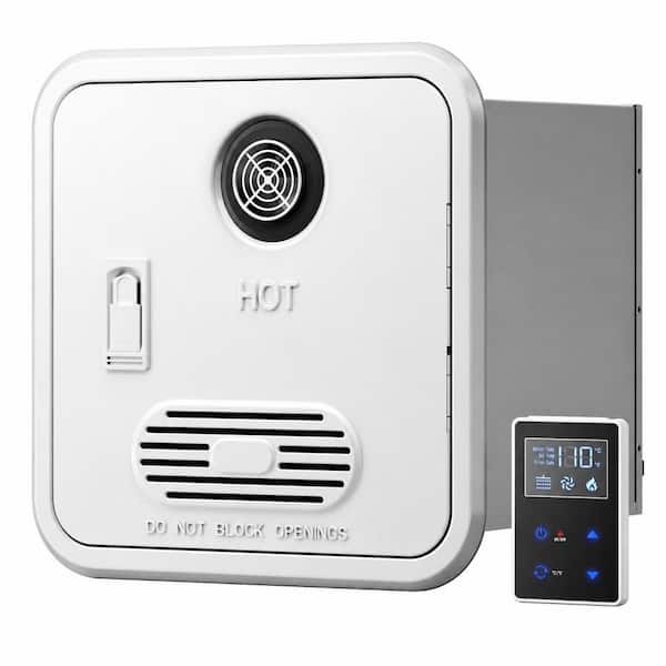 65,000 BTU 12V RV Tankless Water Heater High Altitude On Demand Instant Hot Water with White Door Front Outlet
