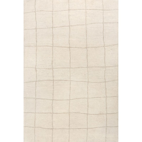 Frenshe Interiors Ivory 4 ft. x 6 ft. Cove Checked Wool Indoor/Outdoor Patio Area Rug